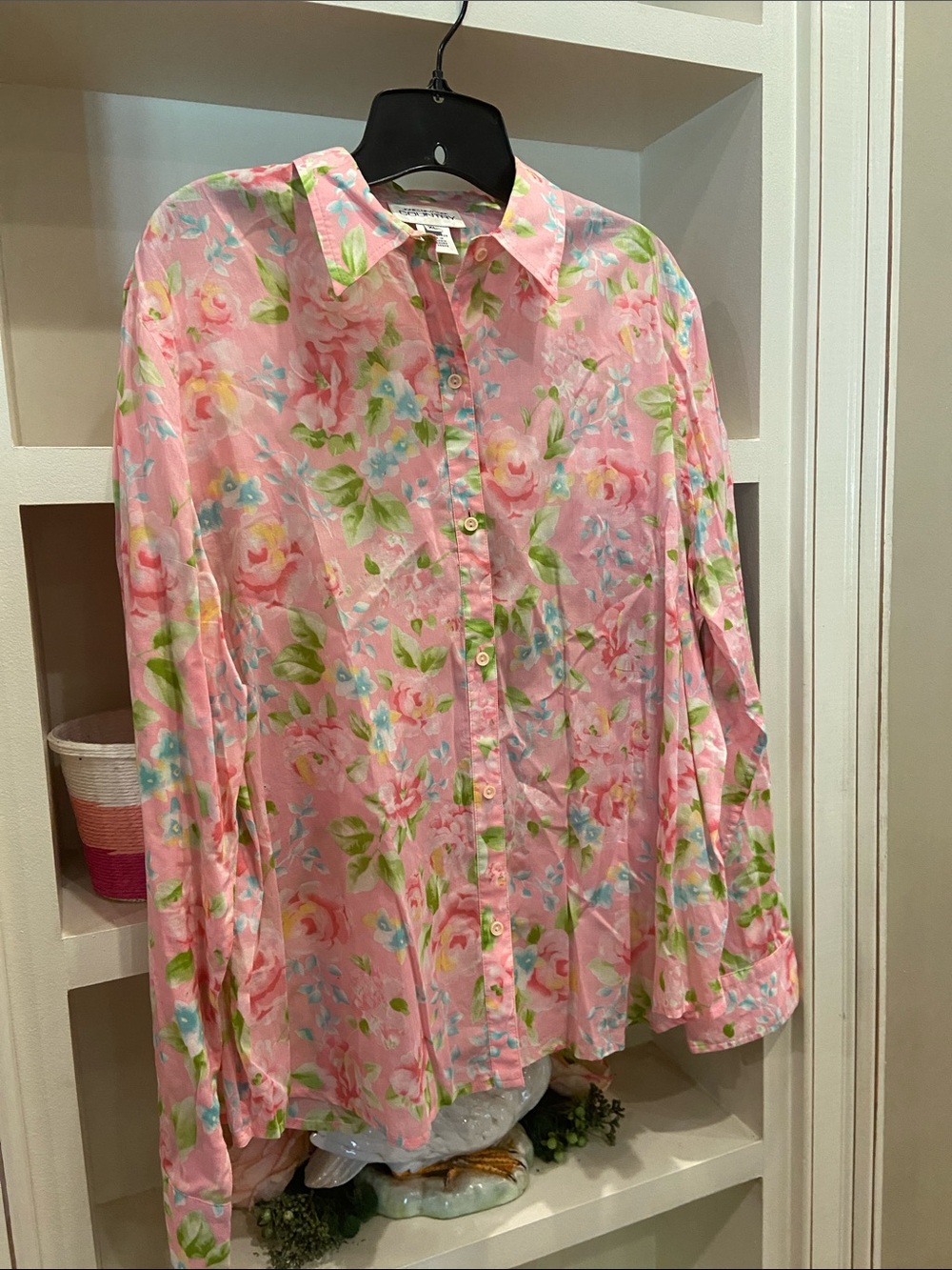 Jones New York Country Pink Floral Button-Front Blouse XL